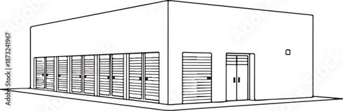 Storage Facility Hand-drawn Sketch Drawing Vector Illustration, Line Linear Symbol Engraving Coloring Book, Black and White Isolated