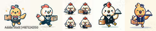 cute chicken vector carrying cardboard