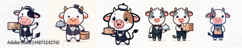 cute cow vector carrying cardboard