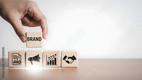 Building a strong brand with marketing and strategy through wooden blocks