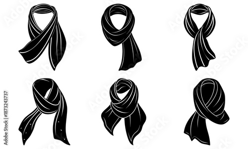 Six Different Scarf Knots Illustrated in Black and White on White Background fashion neckwear