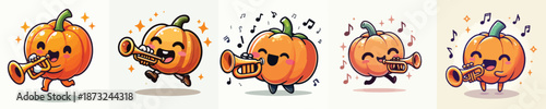cute pumpkin vector playing trumpet