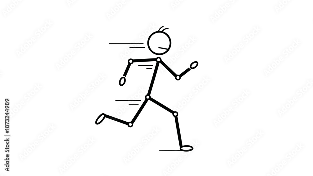 Obraz premium Energetic Stick Figure Man Running Rapidly with Speed Lines, Indicating Fast Motion and Urgency in Bright Studio.