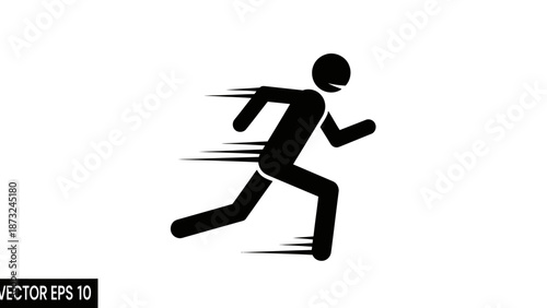 Fast Running Stick Figure Man with Motion Lines in Isolated White Background