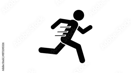 Dynamic stick figure person sprinting with motion lines, conveying quick speed and urgency on an isolated white background.