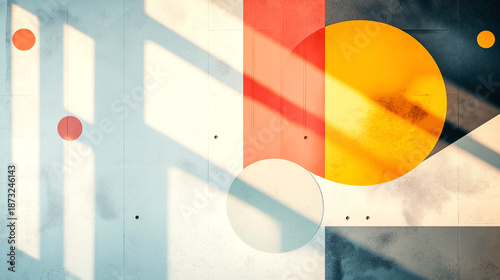 Abstract geometric pattern shows light tones and shapes with shadows on a surface