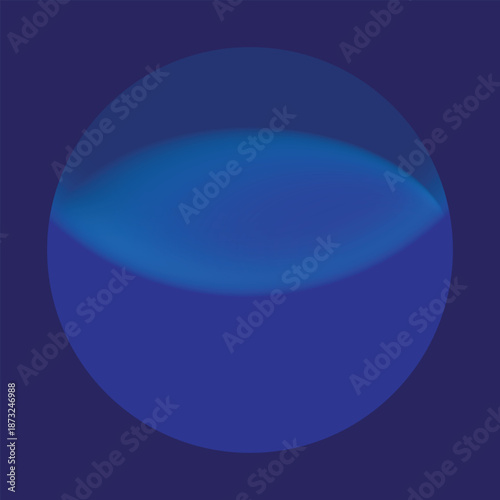 Shiny 3D blue glass sphere with bubbles and crystal reflections creates a glossy round orb icon design on an abstract blue vector background