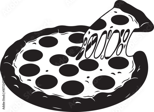 A pizza with melted cheese and toppings a slice lifted from the rest