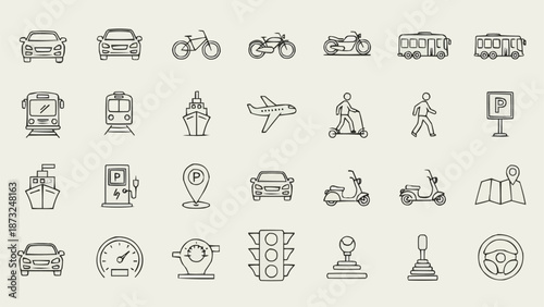 Collection of Transportation Icons and Symbols.