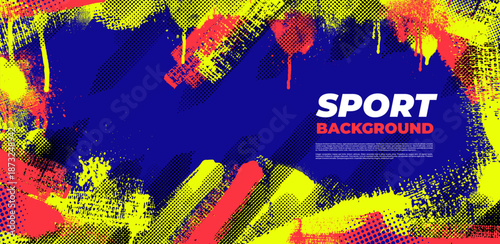Dynamic urban sport graffiti background with bold neon colors. Sporty abstract vector design featuring brush strokes, grunge textures for poster, banner, cover, street style graphic, athletic branding