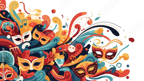 Vibrant Masks Swirling in a Dynamic Illustration of Culture and Celebration