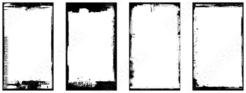  Grunge overlay frame. Hand drawn abstract border set. Ink brush strokes edge with halftone dotted texture. Retro vintage background collection. Vector illustration.