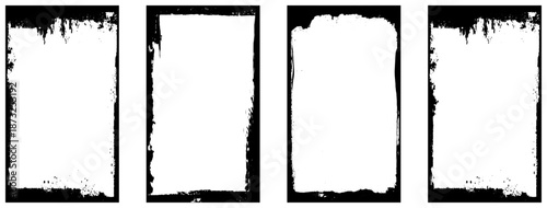  Grunge overlay frame. Hand drawn abstract border set. Ink brush strokes edge with halftone dotted texture. Retro vintage background collection. Vector illustration.