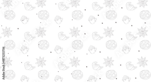Hand Drawn Coffee and Dessert Sketch Set, seamless vintage coffee patern on transporent background, png format