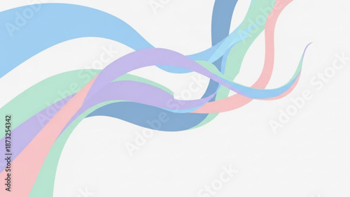 Colorful pastel ribbons flowing across with blue, purple, pink, and green hues in a smooth wavy pattern