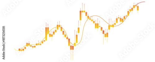 Yellow Orange Candlestick Trading Chart Showing Strong Bullish Momentum Market Trend With Smooth Moving Average Graph Isolated on Transparent Background