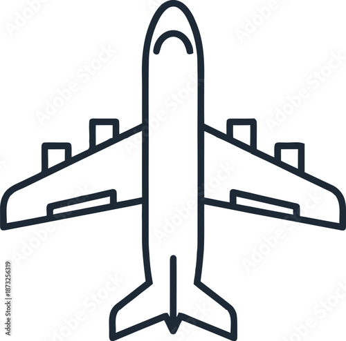 Outline icon of large commercial passenger airplane viewed from above for aviation and flight service concept