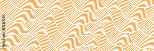 Curvy yellow lines. Ramen or noodle pattern. Pasta, tagliatelle or capellini background. Wavy spaghetti texture. Banner with traditional Italian, Chinese of Japanese food print. Vector illustration.