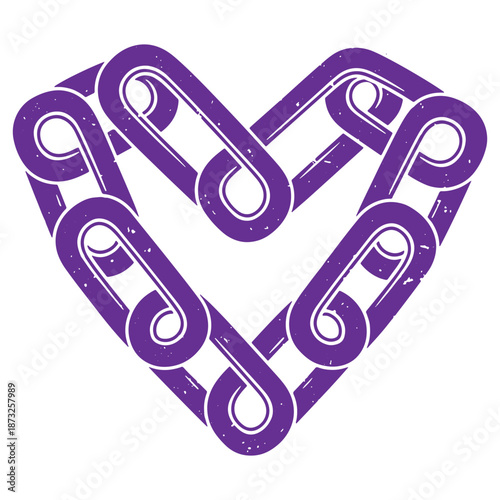 Purple heartshaped design composed of interconnected chains symbolizing unity and love