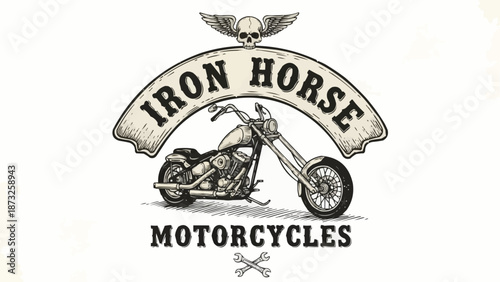 Iron Horse Motorcycles Emblem with Skull and Wings.