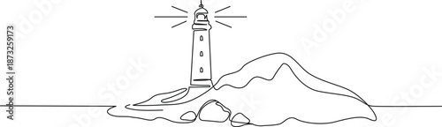 Fotografie Lighthouse on rocky shore Vector