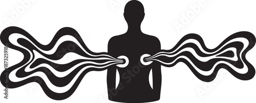 Silhouette of a person with swirling lines emanating outward