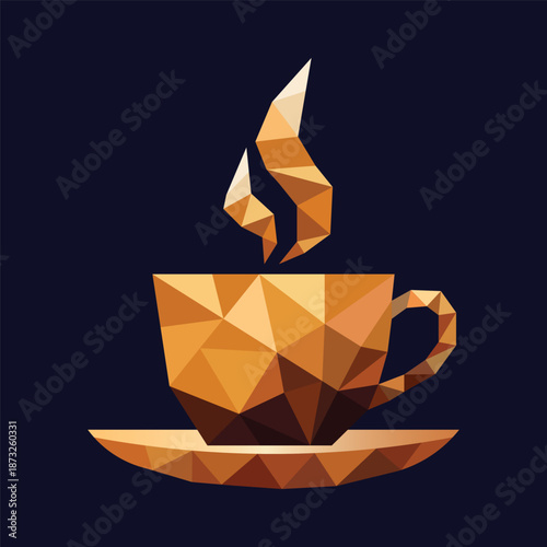 Golden Geometric Low Poly Coffee Cup Steam Illustration 