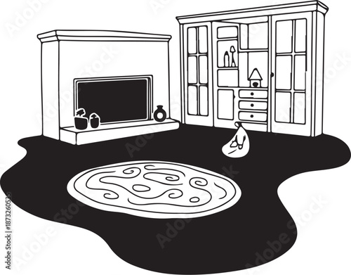 Simple living room with fireplace and furniture illustration