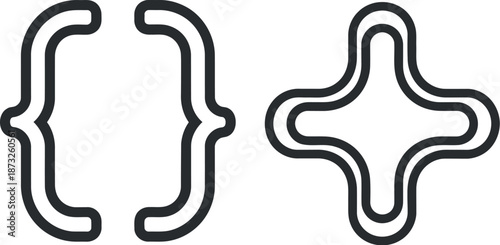 Curly bracket and plus sign symbol in simple design