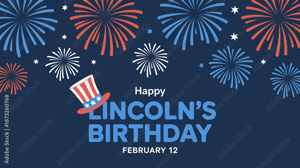 Fototapeta premium Happy Lincolns Birthday Celebration Fireworks Poster