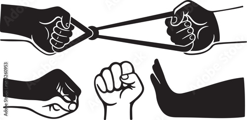 Fists and Hands in Various Positions and Actions Shown