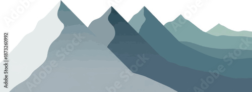 Majestic mountain range rendered in a cool, muted palette of blues and grays, evoking a sense of serene natural beauty