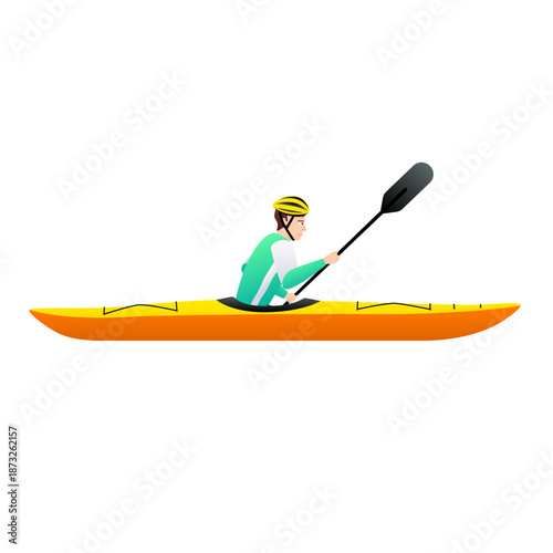 Sportman paddling the kayak isolated on white background. Water sports concept
