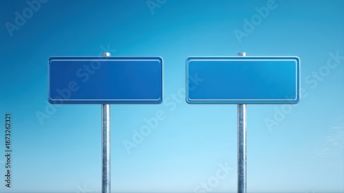 Wallpaper Mural Two Blank Blue Road Signs Against a Clear Sky, Symbolizing Choices and Direction Torontodigital.ca