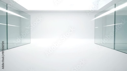 Wallpaper Mural A modern, minimalist interior featuring large glass panels and a bright, open space. The design emphasizes transparency and simplicity. Torontodigital.ca