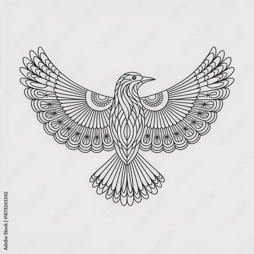 Obraz premium Intricate bird design with spread wings and elegant patterns