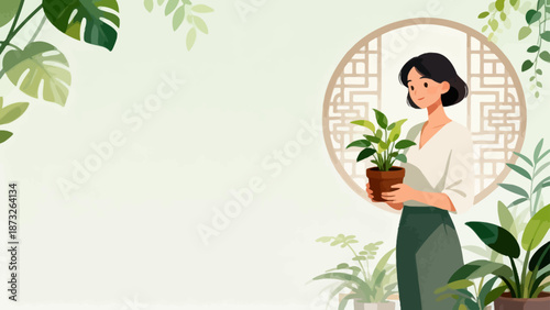 Woman holding potted plant in garden