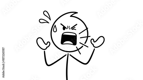 A simple stick figure with a distressed and angry facial expression.