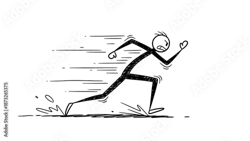 Simple stick figure running quickly with dynamic motion lines.