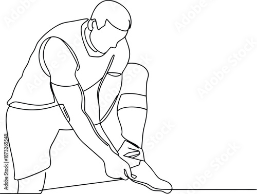 Athlete Tying Shoelaces Line Art, Sportsman Preparing For Training, Dynamic Fitness Vector