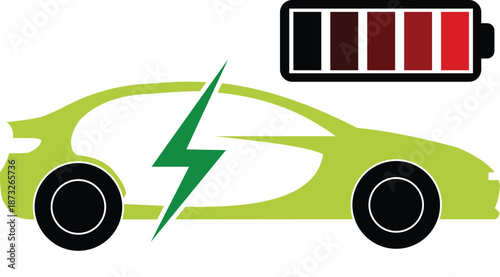 Electric car charging icon with battery level indicator and lightning bolt symbol