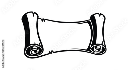 A detailed depiction of an ancient scroll with ornate edges presented as a silhouette