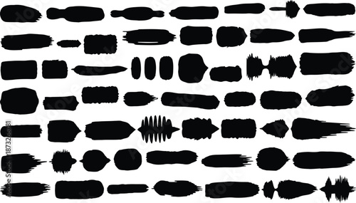 Variety of thick black ink brush stroke silhouettes for graphic design layouts