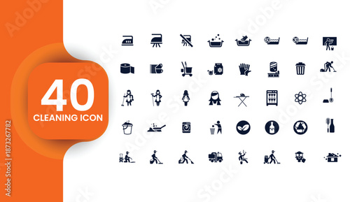 Collection of 40 Flat Cleaning and Housekeeping Service Icons