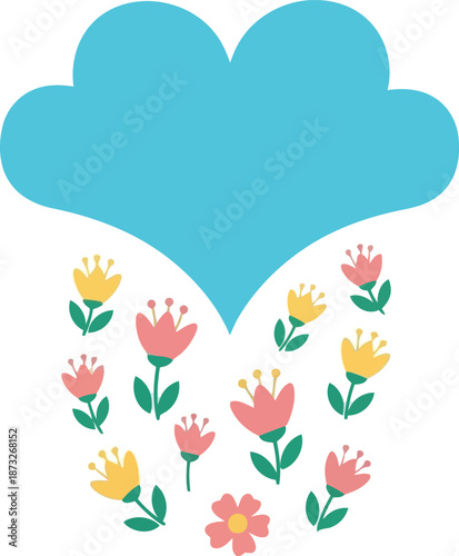 Women's Day Floral Heart Illustration with Colorful Flowers and Blue Cloud for Celebration Designs