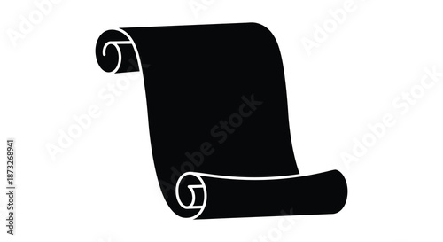 A striking black scroll design against a white background portrays an elegant classic silhouette