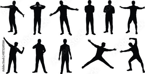 Collection Of Male Silhouettes In Various Poses And Actions person people