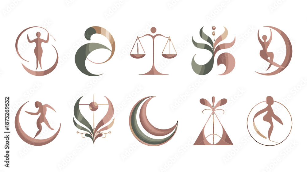Naklejka premium A collection of symbolic abstract artwork of the signs of the zodiac.