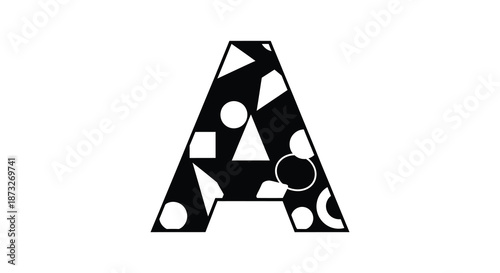 Geometric shapes fill the negative space within a bold capital letter a silhouette