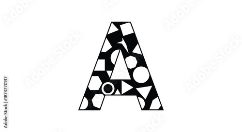 An abstract artistic representation of the letter a filled with geometric shapes silhouette